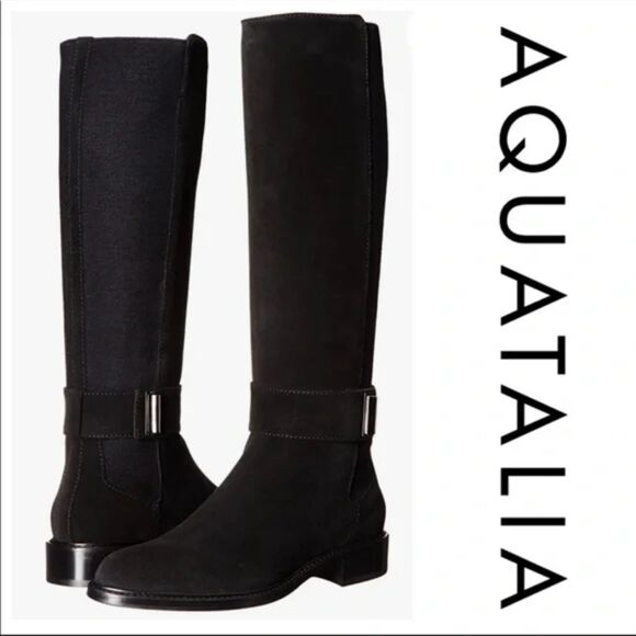 Aquatalia Giada Black Suede Leather Tall Zip Up Riding Boots Women's Size 8.5 - Picture 1 of 16